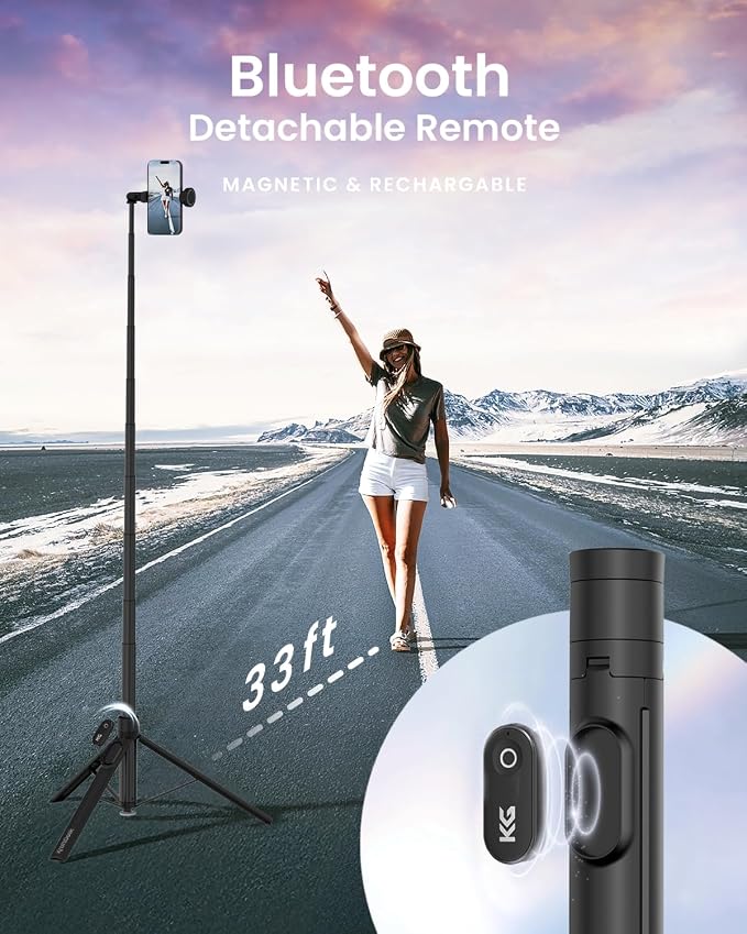 KraftGeek Automatic Tripod for iPhone, 66" Phone Tripod Selfie Stick for Cell Phone, Tripod Stand with Remote for Video Recording, Black