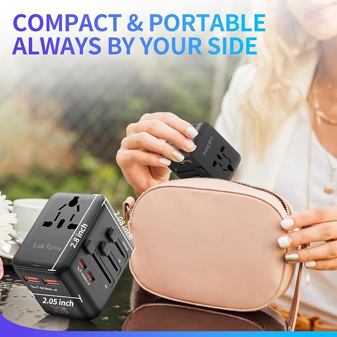 All-in-One 45W Quick Charging Universal Travel Adapter with 4 Ports (2 USB-C + 2 USB-A) - Worldwide Plug Converter for USA, EU, UK, AUS | Compact Power Adapter for International Travel