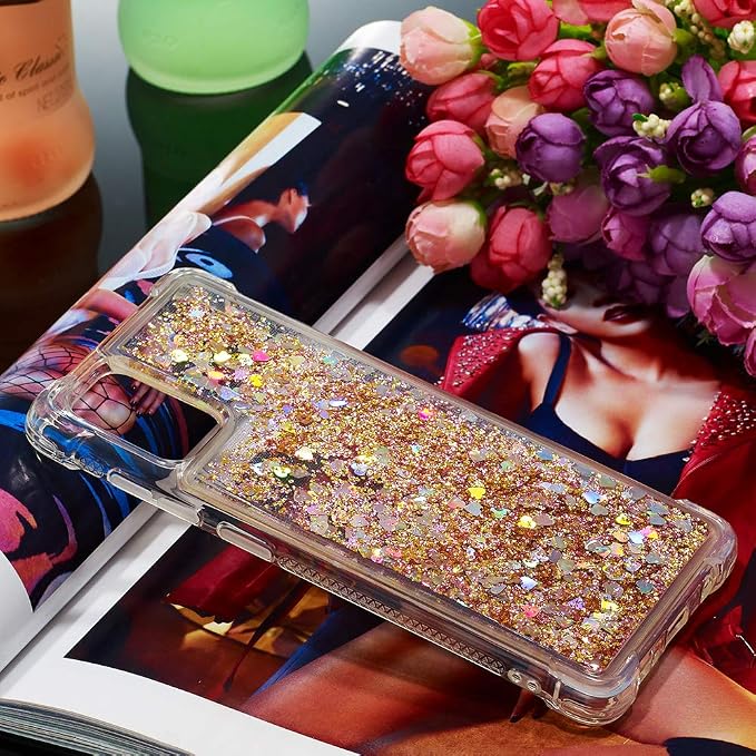 Silicone Phone Case für Galaxy A71 Glitter Gold, Women Bling Liquid Floating Case Soft TPU Bumper Cover Transparent Rubber Protective Shell Scratch Slim Back Case Compatible with Samsung Galaxy A71