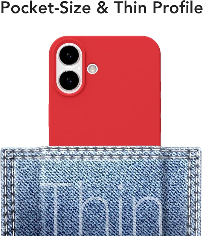 for iPhone 16 Plus Case Silicone Compatible with Magsafe Case, Ultra Slim Thin Magnetic Phone Cases Mag Safe, Cute Soft Rubber Gel TPU Matte Plain Wireless Charging Cover for Women, Red