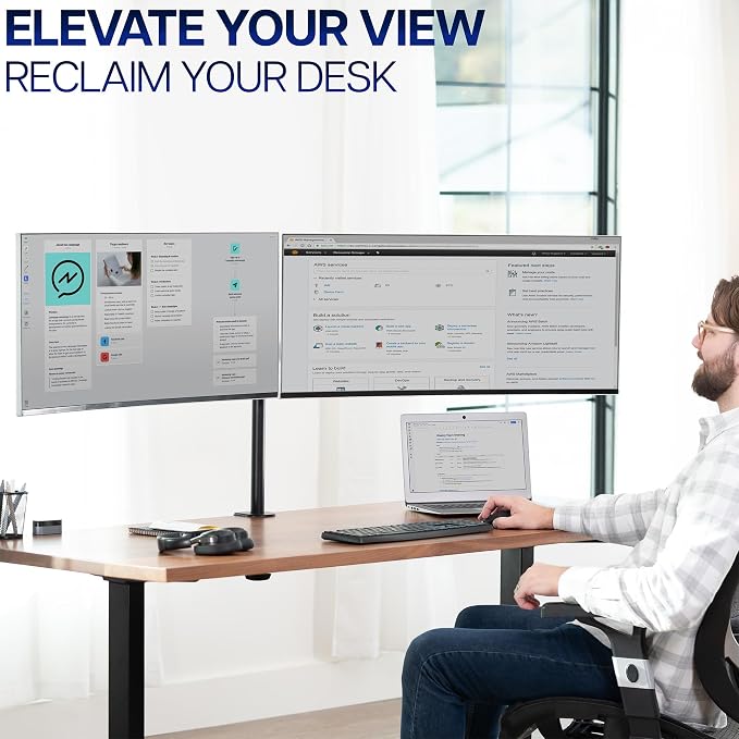 VIVO Dual Ultrawide Monitor Desk Mount, Heavy Duty Fully Adjustable Steel Stand, Holds 2 Computer Screens up to 38 inches and Max 22lbs Each, Black, STAND-V038