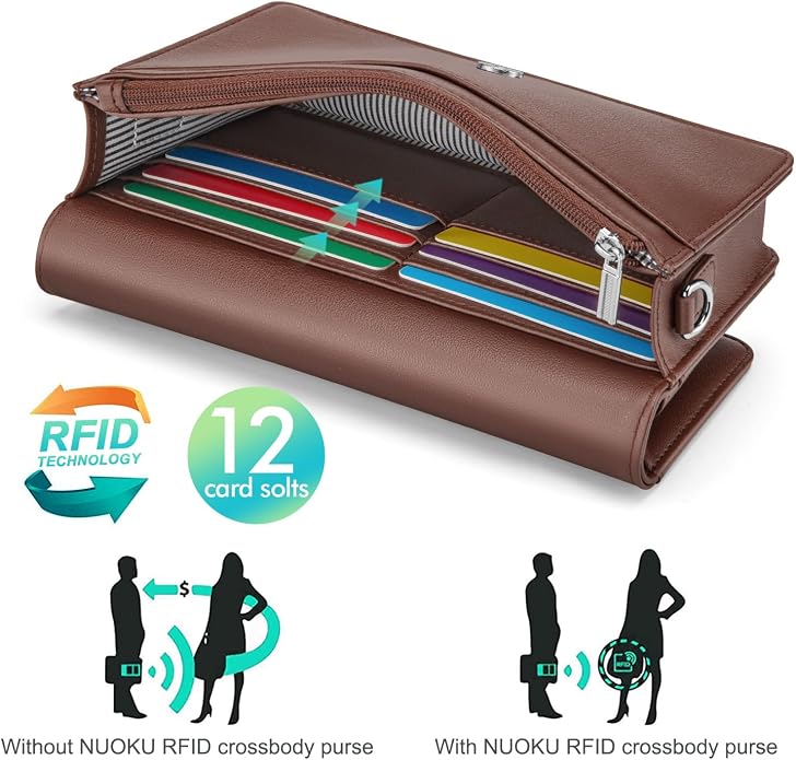 nuoku Women Small Crossbody Bag Cellphone Purse Wallet with RFID Card Slots 2 Straps Wristlet