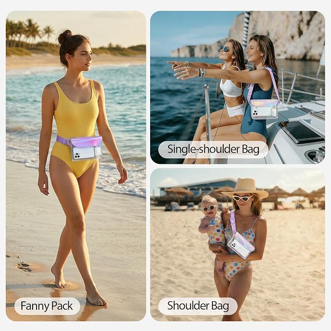 2-Pack IP68 Waterproof Phone Pouch & Fanny Pack:Waterproof Phone Case Fits Phones Up to 7" + Triple Seal Fanny Pack Holds All Phone Models(fits for iPhone)/passport/key, Vacation Essentials