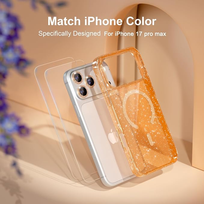 Choiche Magnetic for iPhone 17 Pro Max Case Compatible with MagSafe, Women Cute Glitter Sparkly Phone Case with Diamond Camera Lens Protectors, Military-Grade Drop Protection 6.9" (Gold)
