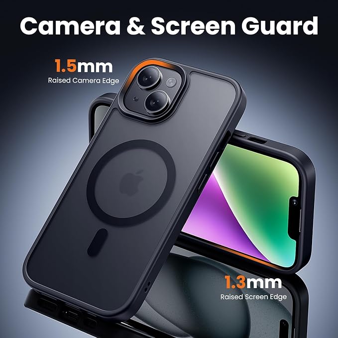3 in 1 for iPhone 14 Case with MagSafe, Screen Protector*1 Camera Lens Protector*1,Matte Skin Feeling Back Cover Military-Grade Protection for iPhone 14 Phone Case 6.1 inch Matte Black
