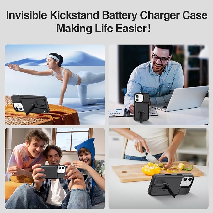 BOPPS 2025 New Battery Case for iPhone 17 with Stand,Ultra Slim 8500mAh Portable Rechargeable Strong Protective Extended Charger Cover for iPhone 17 Charging Case-6.3inch Black