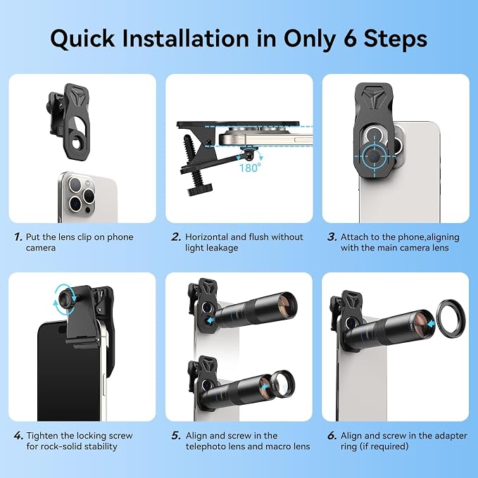 APEXEL 10X Tele-Macro Pro Dual Lens 2-in-1, Portable Clip-On Telephoto Macro Lens for iPhone, Compatible with Samsung & Almost All Smartphones, Pro Photography for Travel, Concert, Exploration