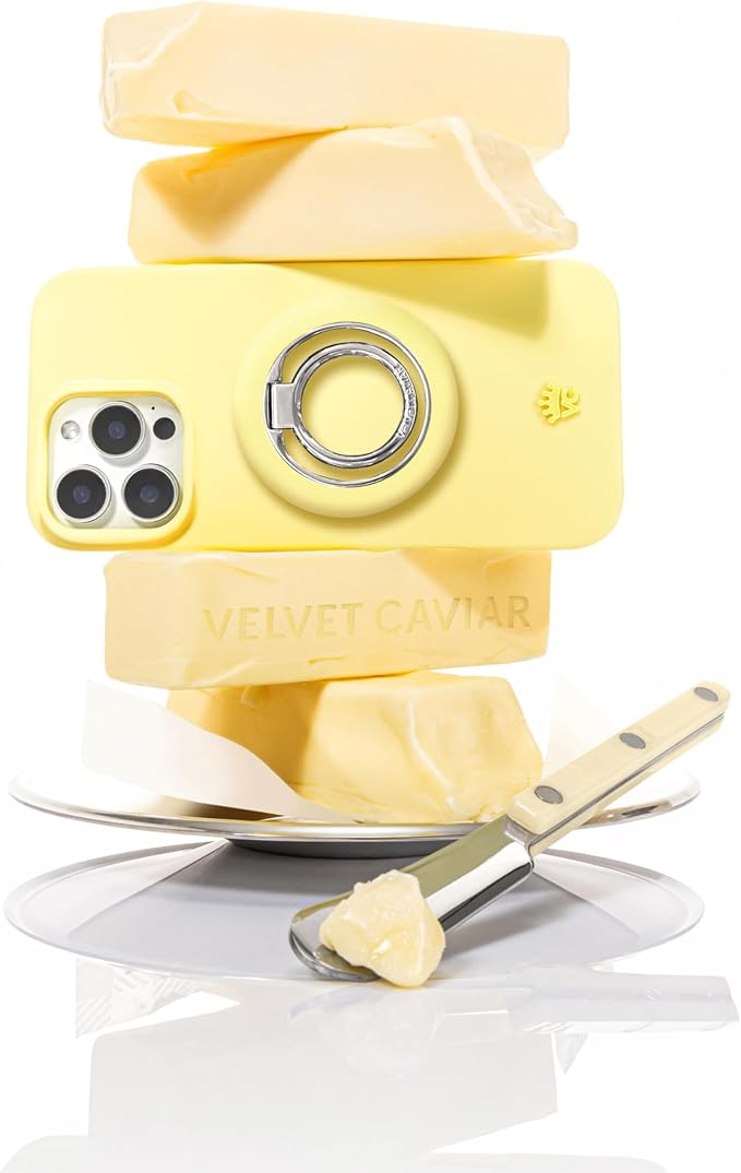 VELVET CAVIAR Compatible with MagSafe Phone Grip 2.0 | Cute Magnetic Ring Holder | Finger Loop Kickstand | Pop On Accessory for iPhone 17, 16, 15, 14, 13, 12 | Butter Yellow