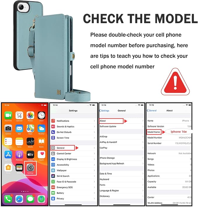 for Wallet Case Compatible with iPhone 16e / 17e ,Multi-Function Detachable 2 in 1 Magnetic iPhone 16e / 17e Case Wallet,Flip Strap Zipper Card Holder Phone Case with Shoulder Straps (Blue)