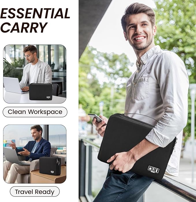 Large Electronic Organizer Travel Case, Double Layer Tech Pouch with Adjustable Dividers, Cable Organizer Bag for Charger, Power Bank, Hard Drive, Camera Gear and Travel Accessories
