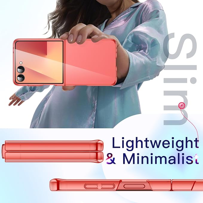JETech Clear Case for Samsung Galaxy Z Flip 7, Coralred | Crystal Clear Back, Hard PC Construction, Slim Fit, Shockproof Protection