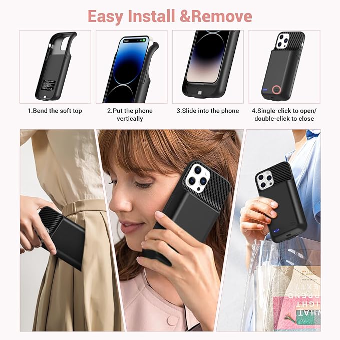 13800mAh High Capacity Battery Case for iPhone 14 Pro (6.1 inch), 2025 Upgraded Battery Pack Rechargeable Charger External Charging Case with Tempered Glass Screen Protector Black