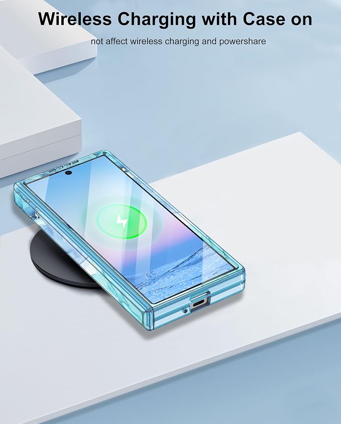 Btscase for Samsung Galaxy Z Fold 6 Case,Built in Front Screen Protector,Gold Glitter Marble Pattern Hard PC Slim Shockproof Full Body Drop Protective Case for Galaxy Z Fold 6 5G, Blue Cyan