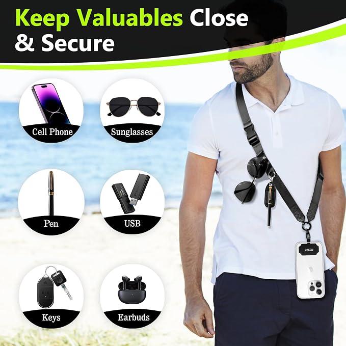 Azrra Adjustable Crossbody Cell Phone Lanyard for iPhone with Phone Tethers & Detachable Pen Holder