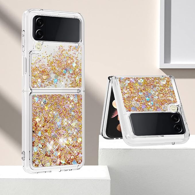 Galaxy Z Flip 4 Silicone Glitter Case, Girls Women Bling Liquid Floating Sparkle Quicksand Protective Shockproof TPU Waterfall Gel Clear Phone Cover Back Bumper Compatible with Samsung Z Flip 4 5G