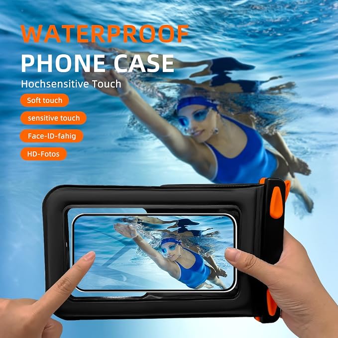 Waterproof Phone Pouch Double Pocket, Floating IPX8 8.5 inch Waterproof Phone Case for Beach Vacation Essentials for Compatible IPhone16 15 14 Pro Max Galaxy S25 S24 Waterproof Dry Bag