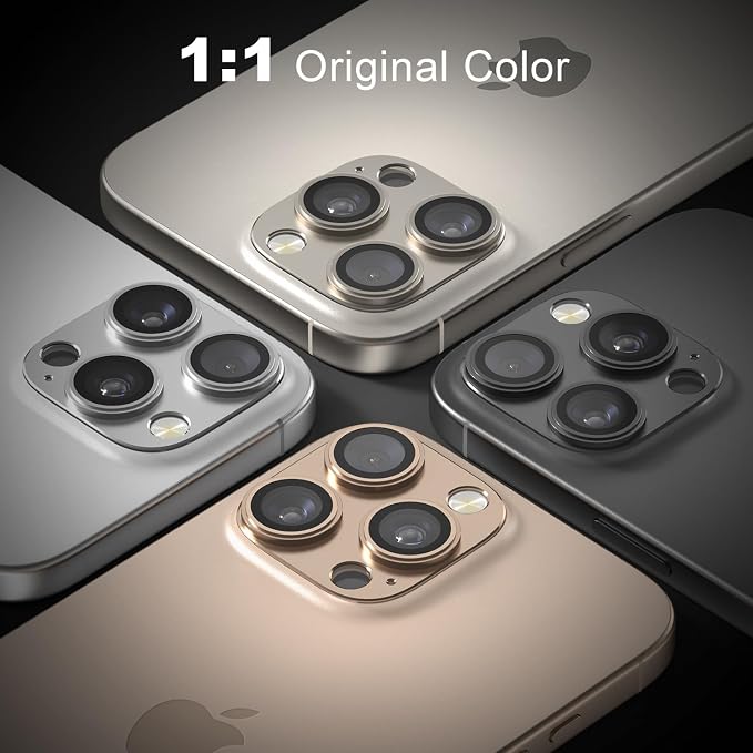 Camera Lens Protector for iPhone 14/15/16 Pro & Pro Max, Tempered Glass Camera Cover Lens Aluminum Alloy Metal matte Case, for iphone 15 pro max camera lens protector, Gold