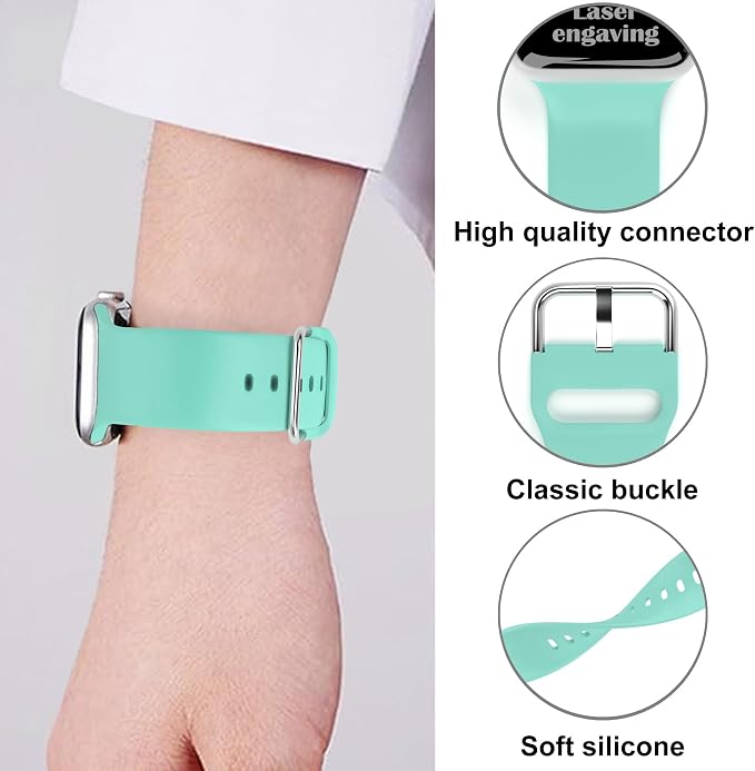 The LORD is my Shepherd Watch Band compatible with Apple Watch Laser Engraved iWatch Band Silicone 38mm 40mm 41mm 42mm 44mm 45mm 49mm Strap Jesus Psalm Christian God (38/40/41mm S/M, Beryl)