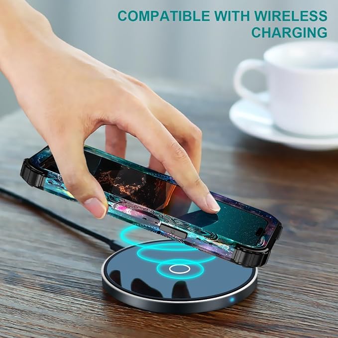Hocase for iPhone 15 Case, Heavy Duty Shockproof Protection Soft Silicone Rubber Bumper+Hard Plastic Hybrid Protective Case for iPhone 15 (6.1" Display) 2023 - Mandala in Galaxy