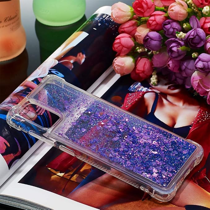 Glitter Case für Galaxy A71 Silicone, Transparent Protective Case Bumper Phone Cover Glitter Floating Liquid Phone Case Full Body Rugged Scratch Slim Shell compatible with Samsung Galaxy A71, Purple