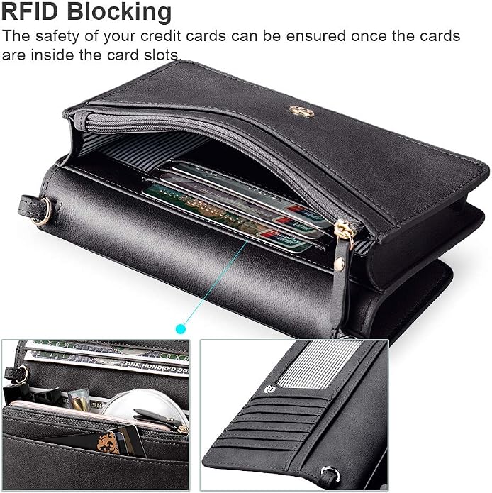 nuoku Women Small Crossbody Bag Cellphone Purse Wallet with RFID Card Slots 2 Straps Wristlet