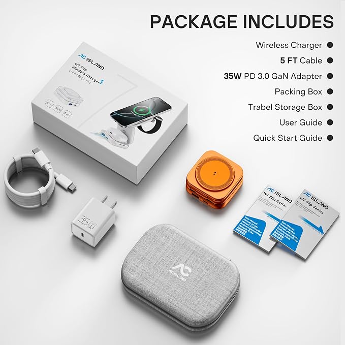 5-in-1 Wireless Charger for MagSafe, AC ISLAND Portable Travel Charging Station, 35W Max Fast Foldable Magnetic Stand, Evolved for iPhone 17-12 & Air Series, Apple Watch, AirPods (with 35W Adapter)