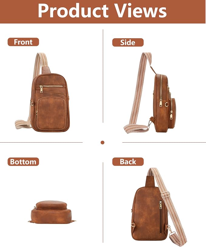 Anti Theft Crossbody Bags for Women,RFID Sling Bag Travel Purse,Vegan Leather Cross Body Purses Chest Bag for Travel(Pure Brown) | Multi-Pocket, Structured bag, Any Occasion