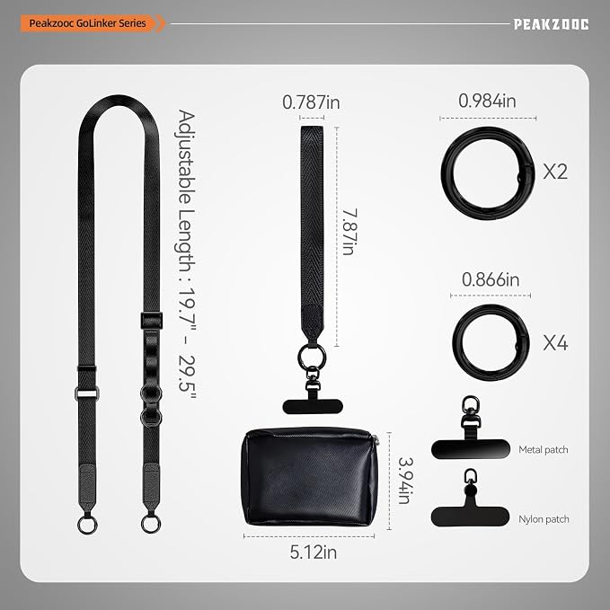 Phone Lanyard Crossbody, Clip and Go Phone Strap Crossbody, Adjustable Cell Phone Strap with Detachable Pouch for All Smartphones, Black