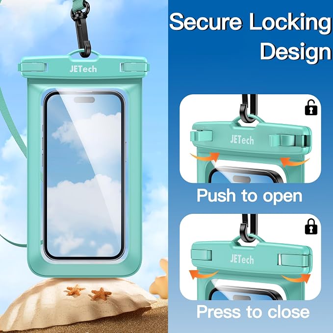 JETech Waterproof Phone Pouch, 2 Pack Water Proof Case for iPhone 17e 17 16e 16 15 14 Air Pro Max Plus, Galaxy S26 S25 Ultra, Pixel 10 Series and Others up to 7.2 Inch, IPX8 Dry Bag (Black+Green)
