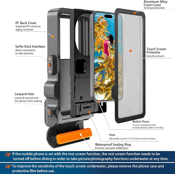 2026 Diving Snorkeling Phone Case for iPhone 17/16/15/14/13/12/11 Pro Max/XS/X Samsung Galaxy S26/S25/S24 Professional Scuba Dive Waterproof Underwater Photo Video Cover (4TH Gen, Gray)
