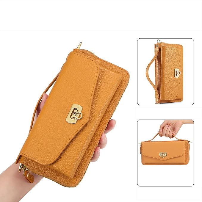 Crossbody Wallet Case for iPhone 16 Pro Max, Magnetic Detachable Floral PU Leather Phone Case with RFID Blocking Card Holder Wristlet Mirror Flip Zipper Shoulder Purse for Wome - Orange
