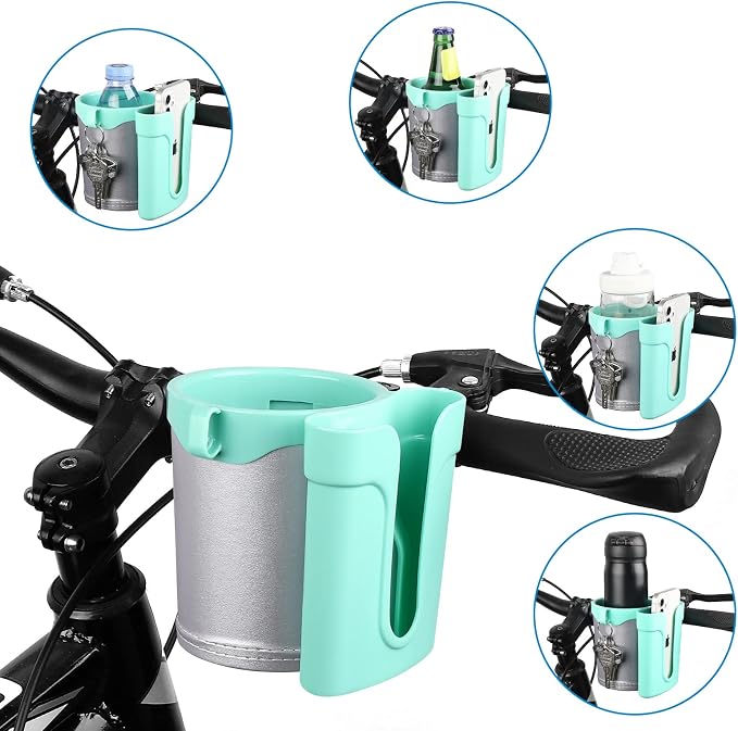 Accmor 3-in-1 Bike Cup Holder with Cell Phone Keys Holder, Bike Water Bottle Holders, Universal Bar Drink Cup Can Holder for Bicycles, Motorcycles, Scooters, Grey Green