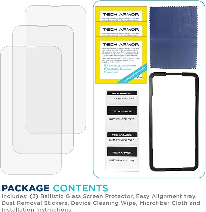 Tech Armor for Apple iPhone 17E Screen Protector,iPhone 16E, iPhone 14, 13 and 13 Pro Tempered Glass 6.1 Inch - Ballistic, Case Friendly, Easy Install, Sensor Protection, HD, 9H Hardness - 3 Pack