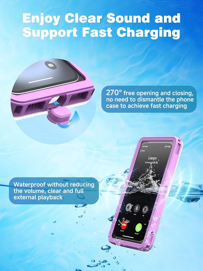 APRUT Waterproof Phone Pouch Case 7.5", 2025 Upgraded IPX8 Waterproof Phone Case for Snorkeling, Universal Fit for iPhone 16 Pro Max 15 14 13, Galaxy S25, Beach Vacation Essentials (Purple)