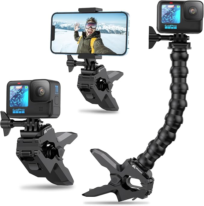 Gooseneck Phone Holder Clamp Clip Mount Cell Phone Stand for Desk Pole Table Compatible with iPhone 16 15 14 Pro Max Plus 13 12 11 SE XS XR X 8 7 6 Samsung GoPro Hero and Other 4-7'' Devices