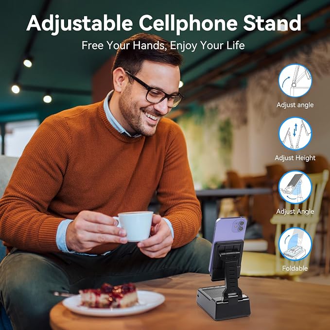 Father's Day Gifts for Dad, Birthday Gifts for Men Women, Cell Phone Stand with Bluetooth Speaker with 5000mAh Charger, HD Surround Sound for Desk