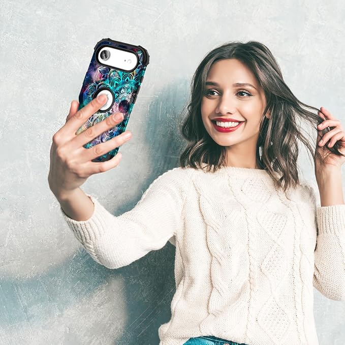 Hocase for iPhone Air Case 6.5", Heavy Duty Shockproof Protection Soft Silicone Rubber+Hard Plastic Bumpers Hybrid Protective Case for iPhone Air 2025 - Mandala in Galaxy