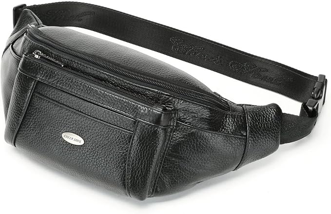 Vintage Leather Waist Bag Fanny Pack for Men (#05Black)