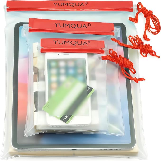 YUMQUA Clear Waterproof Bag, Waterproof Document Pouch Passport Holder Water Tight Map Case Waterproof Pouch Water Proof Small Dry Bags for Kindle Phone Tablet Camera, Kayak Boat PaddleBoard