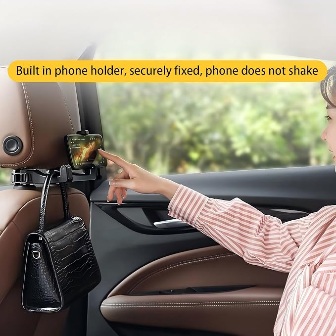 Upgraded 2 Pack Car Headrest Hidden Hook 2 in 1 Car Seat Hooks with Phone Holder for Purses and Bags, Universal 360° Rotation Headrest Hooks Purse Holder for Car, Car Purse Hook Holder (red)