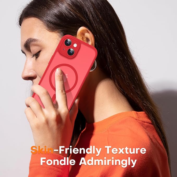 TOCOL for Phone 13 Case, Compatible with Magsafe Charger, Full Camera Protection, Drop Protection, Translucent Matte Phone Case for iPhone 13 6.1 inch (Red)
