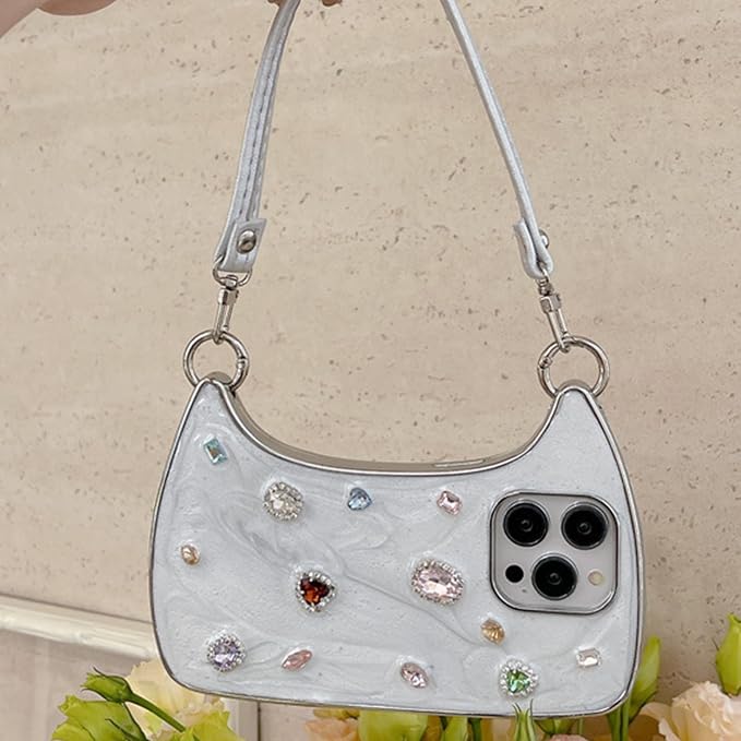 Ethereal Gemstone Aura Handbag for iPhone Case, Handbag Phone Case, for 15/16/17 ProMax (White,for 17pro)