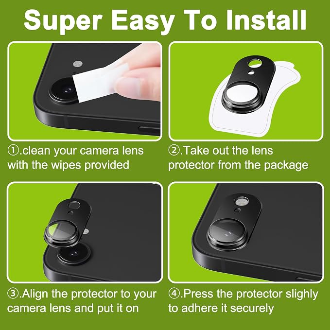 2-Pack Shatterproof Camera Lens Protector for iPhone 16e |AR Tempered Glass Strong Adsorption Metal Camera Cover Screen(Black)