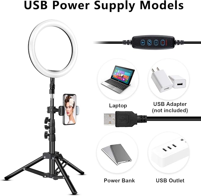 10 inch Ring Light with Tripod Stand - Rovtop LED Camera Selfie Light Ring with iPhone Tripod and Phone Holder for Video Photography Makeup Live Streaming, Compatible with iPhone and Android Phone