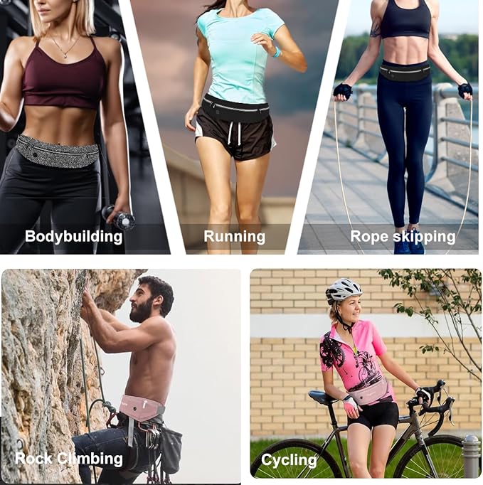 Running Belt Fanny Pack for Women,Water Resistant Large Capacity Waist Pack for iPhone 16 15 14 13 Samsung,Lightweight Running Phone Holder,Slim Money Belt Running Pouch for Hiking Outdoor Pink