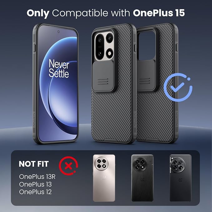 Nillkin for OnePlus 15 Case with Slide Camera Cover, Full Camera Protection, Thin Slim Fit, Shockproof Protective, Camera Lens Protector, Phone Case for OnePlus 15 5G - Black