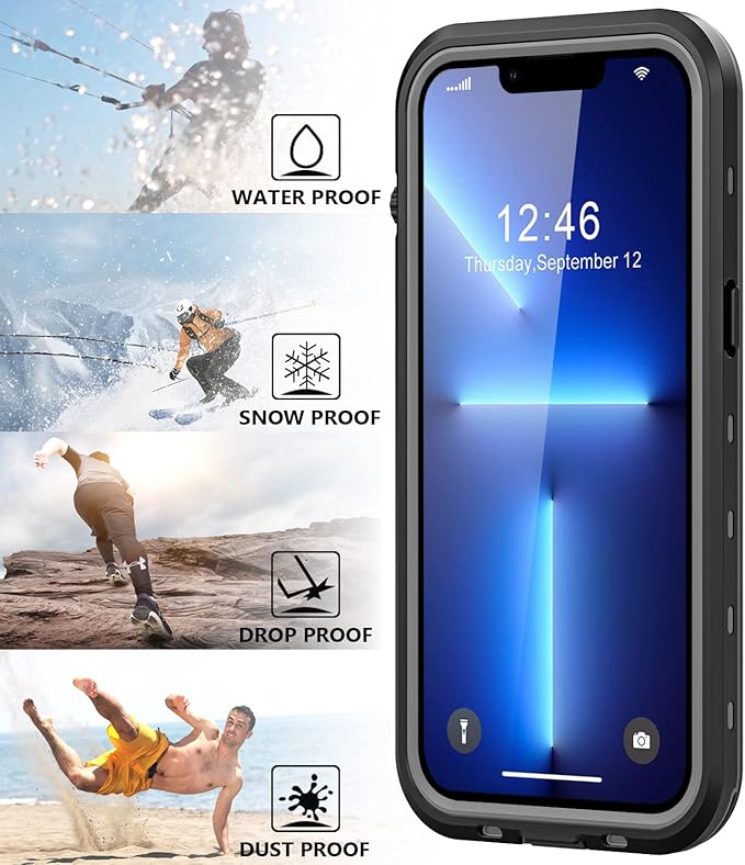 Protebox for iPhone 13 Pro Max Waterproof Case with Built-in Screen Protector, Shockproof Dustproof Full Body Protective IP68 Waterproof Phone Case for iPhone 13 Pro Max 6.7 inch (Black/Clear)