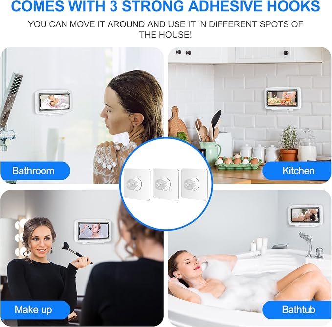 KUNSLUCK Shower Phone Holder Waterproof, 480° Rotation Shower Phone Mount, Anti-Fog HD Sensitive Touch Screen Phone Holder for Shower, Bathtub, Compatible with 4.7" - 6.8" Cell Phones(Pearl White)