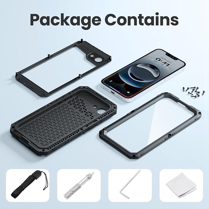 Mitywah Waterproof Case for iPhone 16e and for iPhone 17e, Shockproof Heavy Duty Case with Built-in Screen Protector, Underwater Full Body Protective Metal Case 6.1 inch, Black