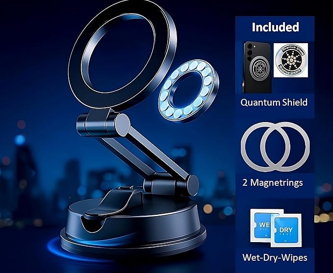 360° Adjustable Vacuum Magnetic Phone Holder, Airgrip - Magnetic Vacuum Phone Holder for Car, Vacuum Suction Magnetic Mount, Gym/Truck/Boat/Shower for iPhone & Android with Radiation Protector Sticker